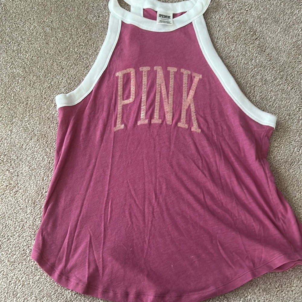 PINK Victoria's Secret Magenta Tank Top with White Trim